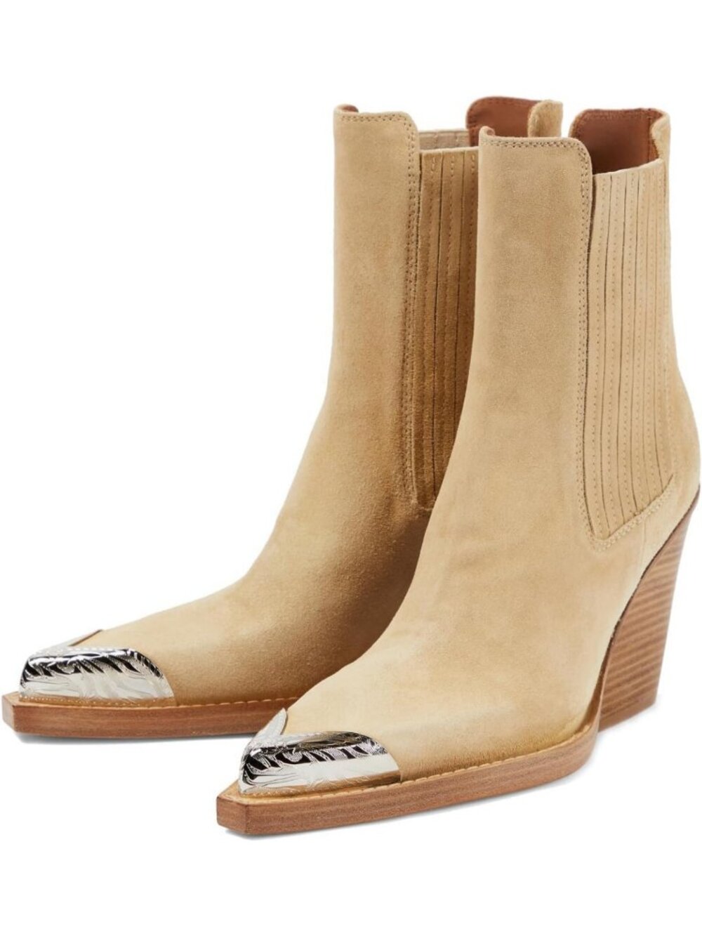 Vintage Suede Western Cowboy Ankle Boots for Women - Pointed Toe Block Heel